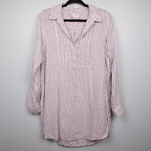 Artisan NY 100% linen pintuck stripe tunic shirt dress-M